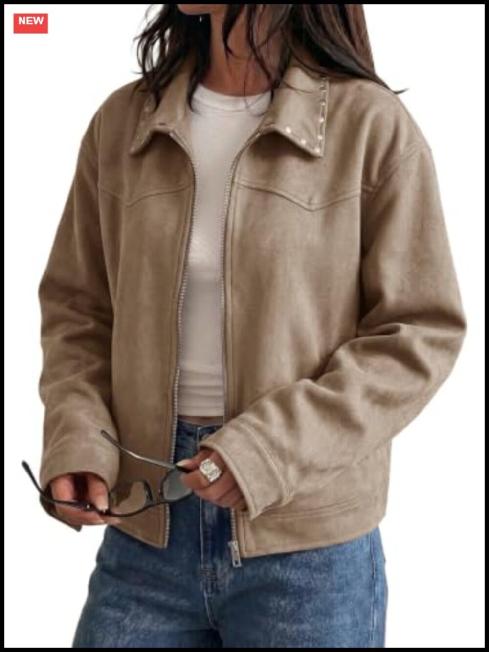Studded Faux Suede Cropped Jacket Faux Suede Women Casual Coat